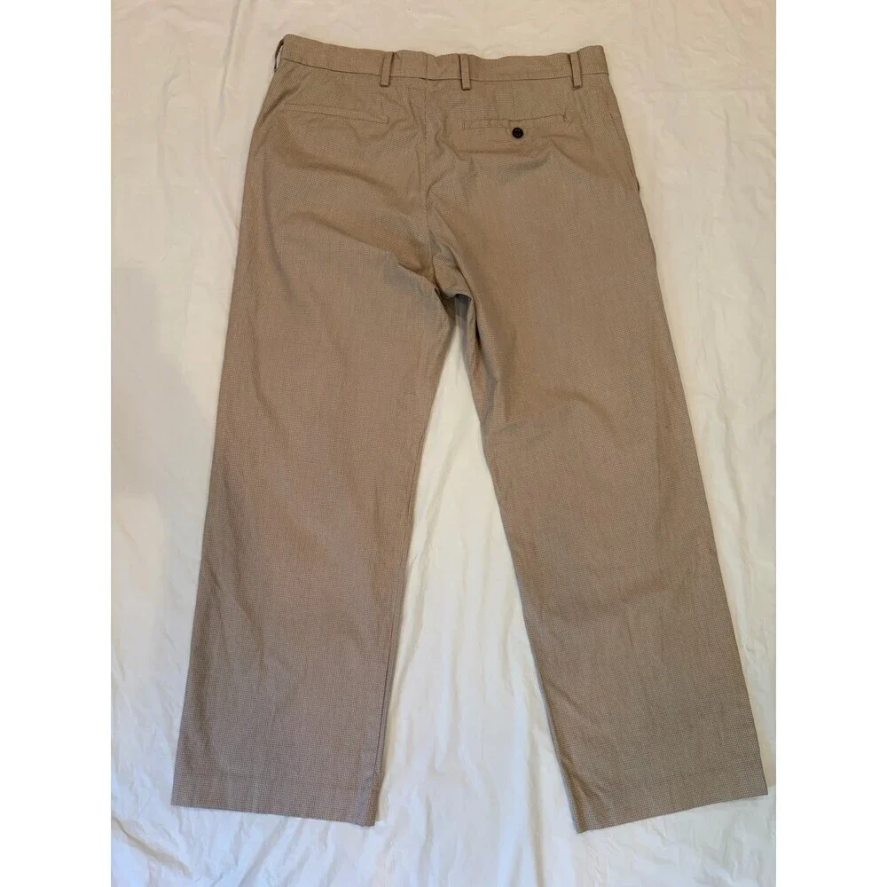 Banana Republic Pants Men's 36x30 Tan Plaid Flat Front 100% Cotton